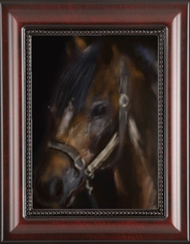 Цифровое искусство под названием "Le cheval brun" - Jacky Patin, Подлинное произведение искусства, Цифровая живопись