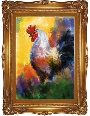Arts numériques intitulée "Le grand coq" par Jacky Patin, Œuvre d'art originale, Peinture numérique
