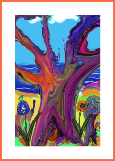 Arts numériques intitulée "L'arbre sur la côte…" par Jacky Patin, Œuvre d'art originale, Peinture numérique