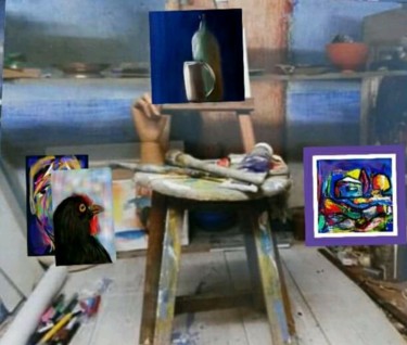 Digitale Kunst mit dem Titel "Atelier Patin" von Jacky Patin, Original-Kunstwerk, Fotomontage