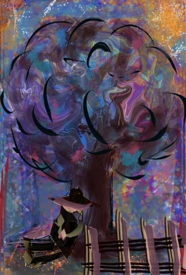 Arte digitale intitolato "Auprès de mon arbre…" da Jacky Patin, Opera d'arte originale, Pittura digitale