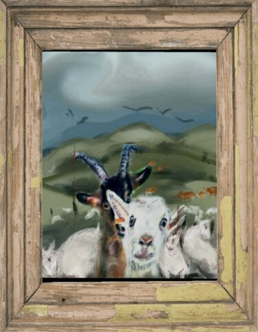 Digital Arts titled "Les chèvres dans le…" by Jacky Patin, Original Artwork, Digital Painting