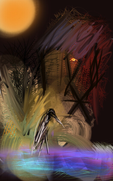 Arts numériques intitulée "L'oiseau pêcheur..." par Jacky Patin, Œuvre d'art originale, Peinture numérique