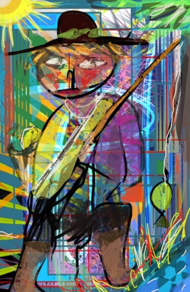Digitale Kunst mit dem Titel "Le pêcheur à la lig…" von Jacky Patin, Original-Kunstwerk, Digitale Malerei