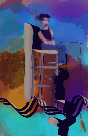 Arts numériques intitulée "Le pêcheur haut per…" par Jacky Patin, Œuvre d'art originale, Peinture numérique