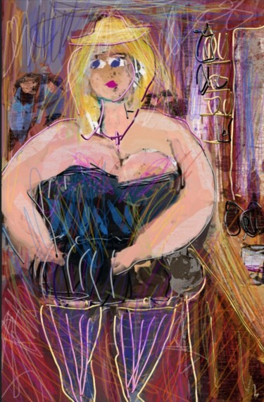 Arts numériques intitulée "La fille du bar..." par Jacky Patin, Œuvre d'art originale, Peinture numérique