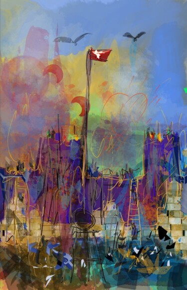 Digital Arts titled "L'attaque du châtea…" by Jacky Patin, Original Artwork, Digital Painting