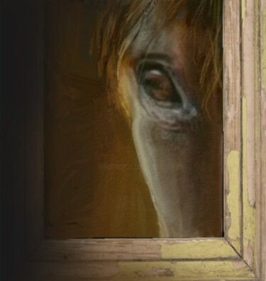 Arts numériques intitulée "L'œil du cheval..." par Jacky Patin, Œuvre d'art originale, Peinture numérique