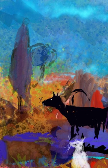 Arts numériques intitulée "Les chèvres de M Pa…" par Jacky Patin, Œuvre d'art originale, Peinture numérique