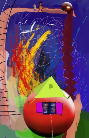 Arts numériques intitulée "La maison dans les…" par Jacky Patin, Œuvre d'art originale, Peinture numérique