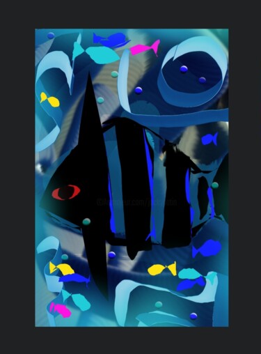Digital Arts titled "Une rivière poisson…" by Jacky Patin, Original Artwork, Digital Painting