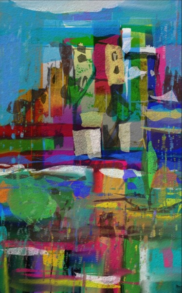 Arte digitale intitolato "Le village coloré..." da Jacky Patin, Opera d'arte originale, Pittura digitale