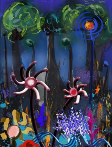 Arts numériques intitulée "Le jardin fantastiq…" par Jacky Patin, Œuvre d'art originale, Peinture numérique