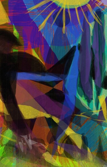 Arts numériques intitulée "La  sieste du géant…" par Jacky Patin, Œuvre d'art originale, Peinture numérique