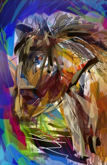 Цифровое искусство под названием "Le grand cheval..." - Jacky Patin, Подлинное произведение искусства, Цифровая живопись