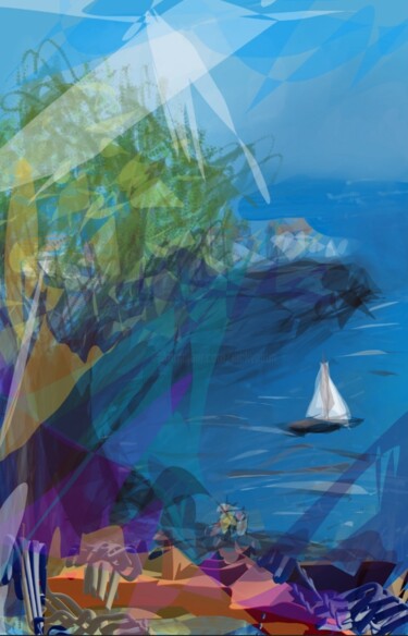 Arts numériques intitulée "Bord de mer..." par Jacky Patin, Œuvre d'art originale, Peinture numérique