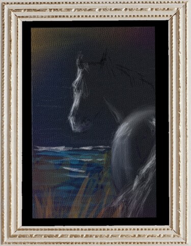 Цифровое искусство под названием "Cheval dans la nuit…" - Jacky Patin, Подлинное произведение искусства, Цифровая живопись