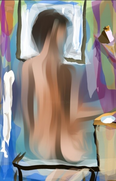 Arts numériques intitulée "La femme vue de dos…" par Jacky Patin, Œuvre d'art originale, Peinture numérique