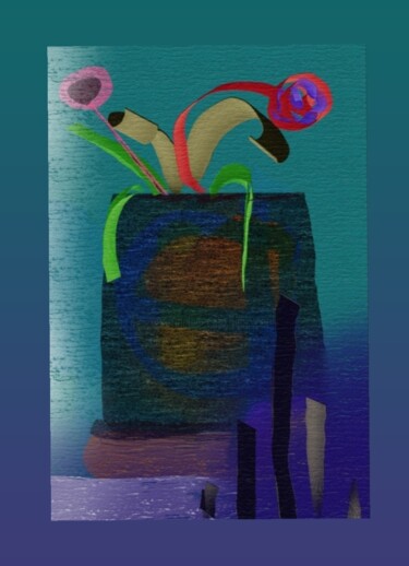 Digitale Kunst mit dem Titel "Le vase du fond" von Jacky Patin, Original-Kunstwerk, Digitale Malerei