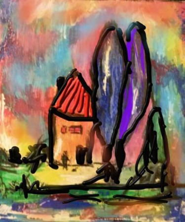 Arts numériques intitulée "La maison aux cyprè…" par Jacky Patin, Œuvre d'art originale