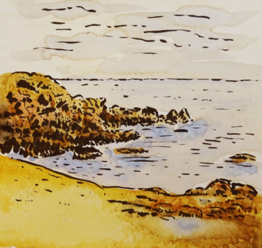 Peinture intitulée "Sur la plage de Por…" par Jacques Lelievre, Œuvre d'art originale, Aquarelle