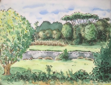 Painting titled "Paysage" by Jacques Lelievre, Original Artwork, Watercolor