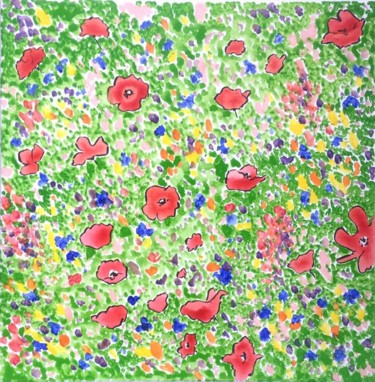 Painting titled "Coquelicots and C°" by Jacques Lelievre, Original Artwork, Acrylic