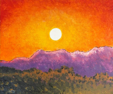 Painting titled "Coucher de soleil s…" by Jacques Lelievre, Original Artwork, Acrylic Mounted on Wood Stretcher frame