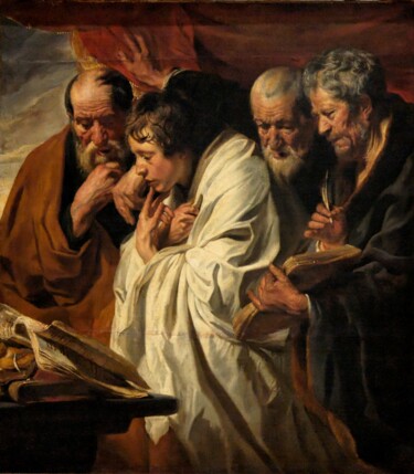 Картина под названием "Les Quatre Évangéli…" - Jacob Jordaens, Подлинное произведение искусства, Масло