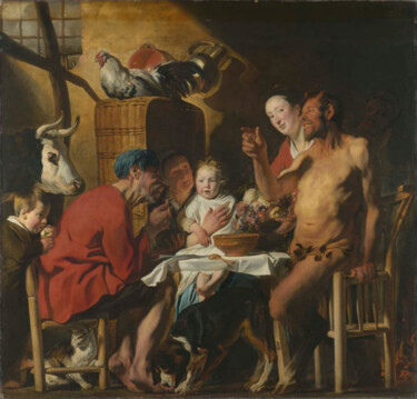 Pittura intitolato "Le Satyre et le pay…" da Jacob Jordaens, Opera d'arte originale, Olio