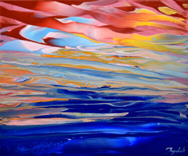 Painting titled "Through The Red Sky…" by Jacob Jugashvili, Original Artwork, Enamel