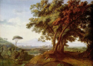 「Paysage italien」というタイトルの絵画 Jacob Philipp Hackertによって, オリジナルのアートワーク, オイル