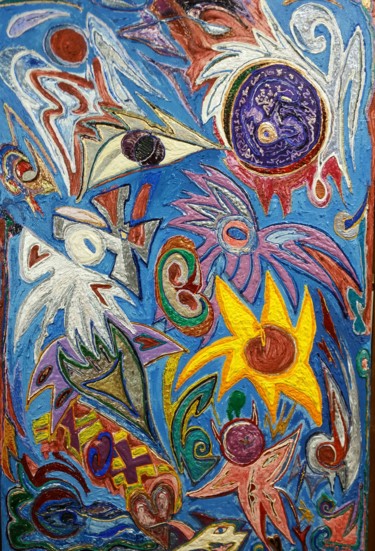 Painting titled "Angels and Chaos" by Jose Acosta, Original Artwork, Acrylic Mounted on Wood Stretcher frame