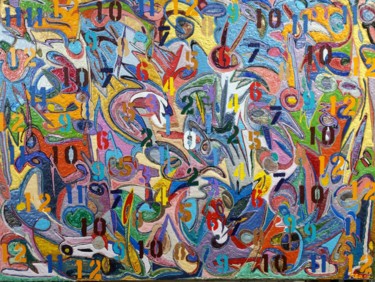 Schilderij getiteld "Eleven Eleven" door Jose Acosta, Origineel Kunstwerk, Acryl Gemonteerd op Frame voor houten brancard