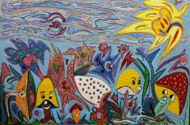 Painting titled "Emil's World" by Jose Acosta, Original Artwork, Acrylic Mounted on Wood Stretcher frame