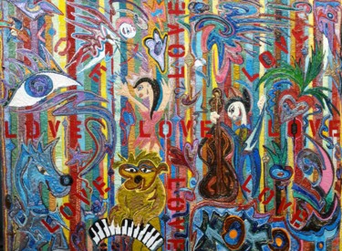 Painting titled "Lots of Love" by Jose Acosta, Original Artwork, Acrylic Mounted on Wood Stretcher frame