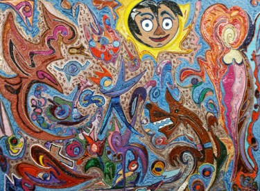 Painting titled "The Man In The Sun…" by Jose Acosta, Original Artwork, Acrylic Mounted on Wood Stretcher frame