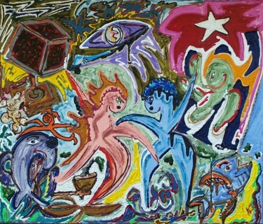 Schilderij getiteld "Cuban Dance" door Jose Acosta, Origineel Kunstwerk, Acryl Gemonteerd op Frame voor houten brancard