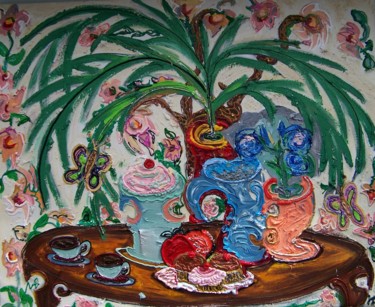 Schilderij getiteld "Flowers #1" door Jose Acosta, Origineel Kunstwerk, Acryl Gemonteerd op Frame voor houten brancard