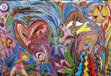 Painting titled "This is You Heart" by Jose Acosta, Original Artwork, Acrylic Mounted on Wood Stretcher frame