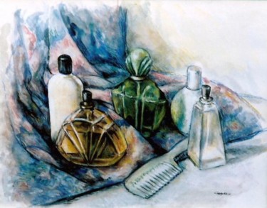 Peinture intitulée "Flacons de parfums." par Jacques Copau, Œuvre d'art originale, Huile