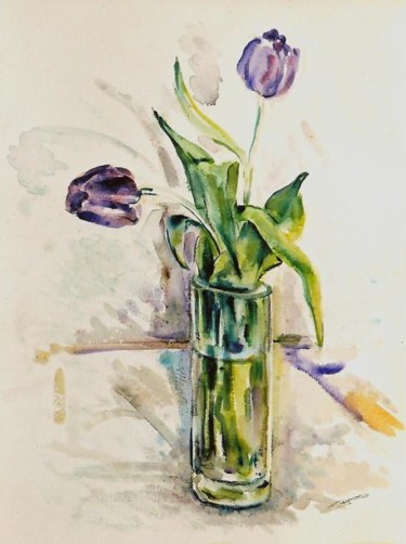 Peinture intitulée "Tulipes mauves." par Jacques Copau, Œuvre d'art originale, Huile