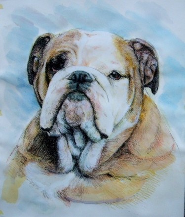 Peinture intitulée "bulldog anglais" par Jacques Copau, Œuvre d'art originale, Huile