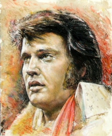 Malerei mit dem Titel "Portrait d'Elvis Pr…" von Jacques Copau, Original-Kunstwerk, Öl