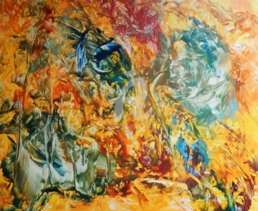 Malerei mit dem Titel "AU ROYAUME DES FLAM…" von Peintre-Encauste Aiguaviva Jacqueline, Original-Kunstwerk, Enkaustik