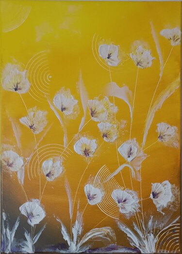 Pittura intitolato "Fleurs dans le sole…" da Jacqueline Chatelain, Opera d'arte originale, Acrilico Montato su Telaio per ba…