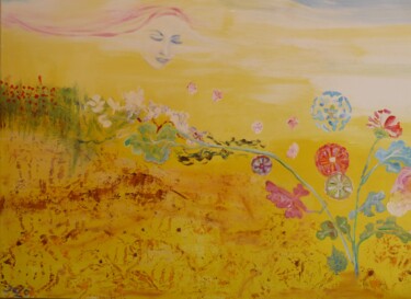 Pittura intitolato "Le baiser du ciel à…" da Jacqueline Claux (Jaklinclo), Opera d'arte originale, Olio Montato su Telaio pe…