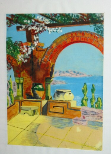 Schilderij getiteld "Au bord  de la Gran…" door Jacqueline Claux (Jaklinclo), Origineel Kunstwerk, Aquarel
