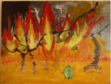 Malarstwo zatytułowany „L"arbre brûle” autorstwa Jacqueline Claux (Jaklinclo), Oryginalna praca, Olej Zamontowany na Panel d…