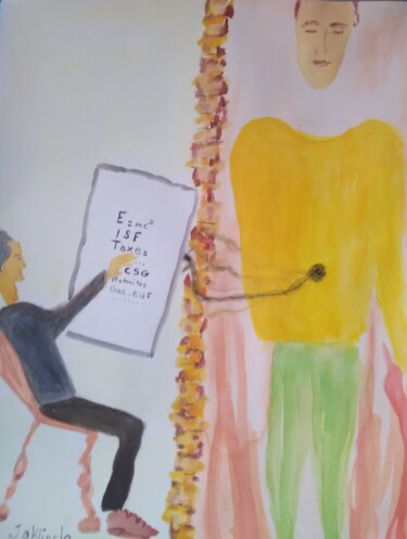 Pintura titulada "Mon gilet jaune" por Jacqueline Claux (Jaklinclo), Obra de arte original, Acuarela